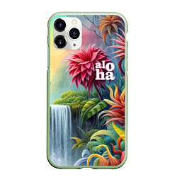 Чехол iPhone 11 Pro матовый Гавайские тропические цветы - алоха, цвет: 3D-салатовый