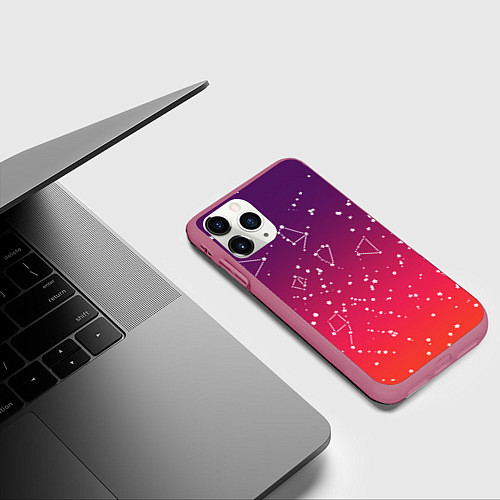 Чехол iPhone 11 Pro матовый Созвездия в розовом небе / 3D-Малиновый – фото 3