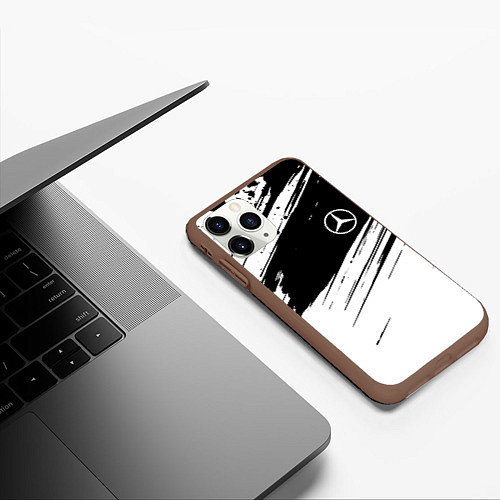 Чехол iPhone 11 Pro матовый Mercedes benz краски чернобелая геометрия / 3D-Коричневый – фото 3
