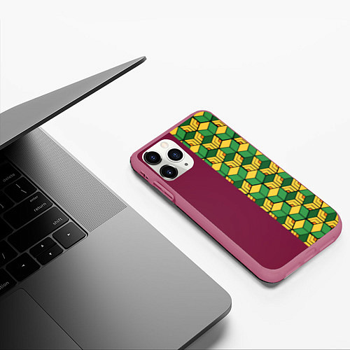 Чехол iPhone 11 Pro матовый Kimetsu no yaiba pattern anime / 3D-Малиновый – фото 3