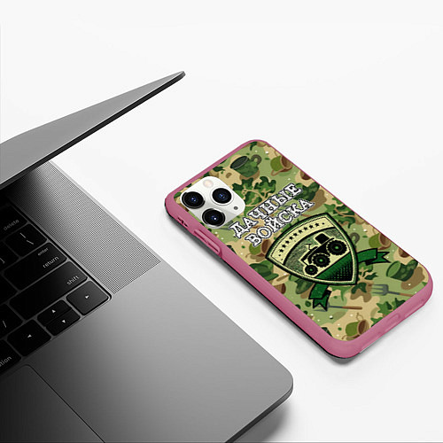 Чехол iPhone 11 Pro матовый Садовый камуфляж - дачные войска / 3D-Малиновый – фото 3