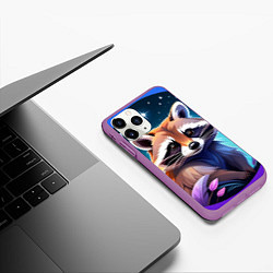 Чехол iPhone 11 Pro матовый Енот мультяшный красочный, цвет: 3D-фиолетовый — фото 2