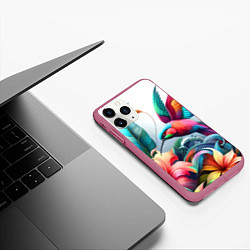 Чехол iPhone 11 Pro матовый Райская птица - тропики, цвет: 3D-малиновый — фото 2