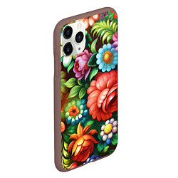 Чехол iPhone 11 Pro матовый Жостово роспись цветы традиционный узор, цвет: 3D-коричневый — фото 2