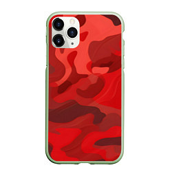 Чехол iPhone 11 Pro матовый Красный камуфляж крупный, цвет: 3D-салатовый