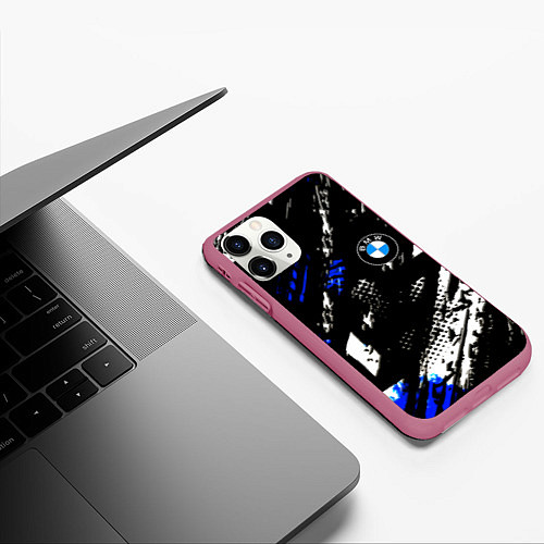 Чехол iPhone 11 Pro матовый BMW stripes color auto sport / 3D-Малиновый – фото 3