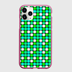 Чехол iPhone 11 Pro матовый Зелёные и белые квадраты, цвет: 3D-малиновый