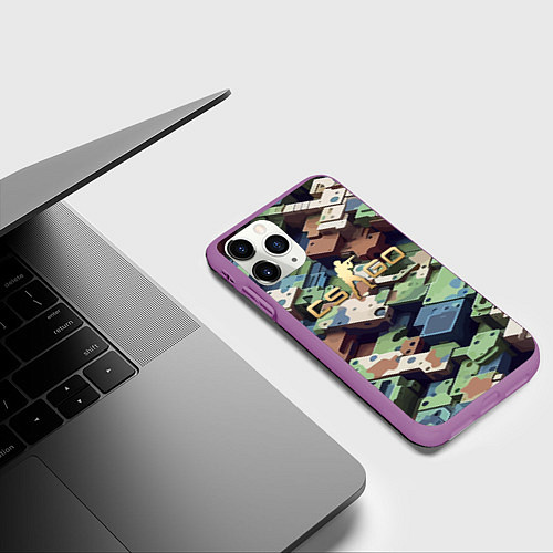 Чехол iPhone 11 Pro матовый Контр Страйк - милитари паттерн / 3D-Фиолетовый – фото 3