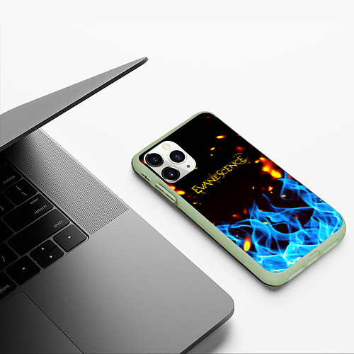 Чехол iPhone 11 Pro матовый Evanescence огонь рок группа / 3D-Салатовый – фото 3