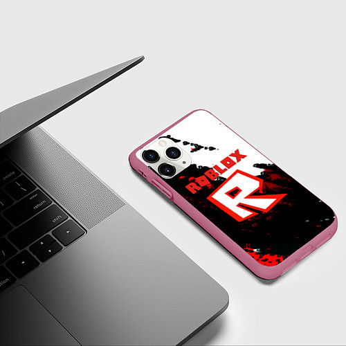 Чехол iPhone 11 Pro матовый Roblox logo краски мобайл гейм / 3D-Малиновый – фото 3