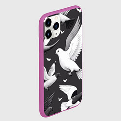 Чехол iPhone 11 Pro матовый Белые сизые голуби летящие в небе, цвет: 3D-фиолетовый — фото 2