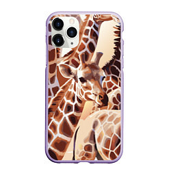 Чехол iPhone 11 Pro матовый Жирафы - африканский паттерн, цвет: 3D-светло-сиреневый
