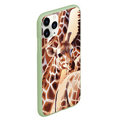 Чехол iPhone 11 Pro матовый Жирафы - африканский паттерн, цвет: 3D-салатовый — фото 2