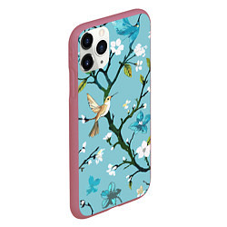Чехол iPhone 11 Pro матовый Колибри ветка цветущего сада, цвет: 3D-малиновый — фото 2