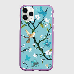 Чехол iPhone 11 Pro матовый Колибри ветка цветущего сада, цвет: 3D-фиолетовый