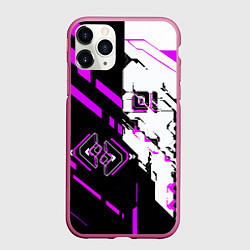 Чехол iPhone 11 Pro матовый Розовые и чёрные техно линии, цвет: 3D-малиновый