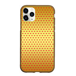 Чехол iPhone 11 Pro матовый Красные сердечки на золотом фоне, цвет: 3D-коричневый