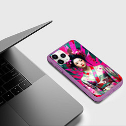 Чехол iPhone 11 Pro матовый Сад сакуры - гейша в традиционном японском кимоно, цвет: 3D-фиолетовый — фото 2