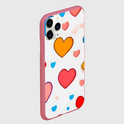 Чехол iPhone 11 Pro матовый Сердца сердечки, цвет: 3D-малиновый — фото 2