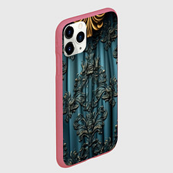 Чехол iPhone 11 Pro матовый Синий шелк с золотой лепниной, цвет: 3D-малиновый — фото 2
