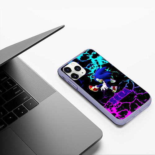 Чехол iPhone 11 Pro матовый Sonic sega game неоновая текстура / 3D-Светло-сиреневый – фото 3