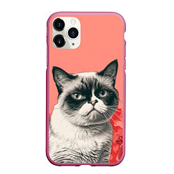 Чехол iPhone 11 Pro матовый Недовольный кот в день Святого Валентина, цвет: 3D-малиновый