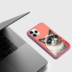Чехол iPhone 11 Pro матовый Недовольный кот в день Святого Валентина, цвет: 3D-малиновый — фото 2