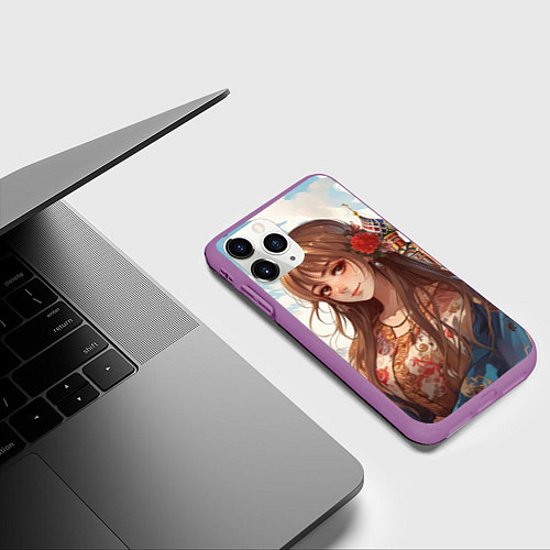 Чехол iPhone 11 Pro матовый Русская милая девушка в стиле аниме Москва / 3D-Фиолетовый – фото 3
