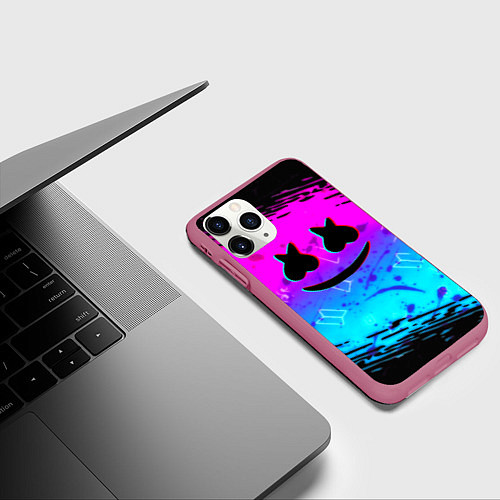 Чехол iPhone 11 Pro матовый Маршмэллоу x бтс неоновый стиль / 3D-Малиновый – фото 3