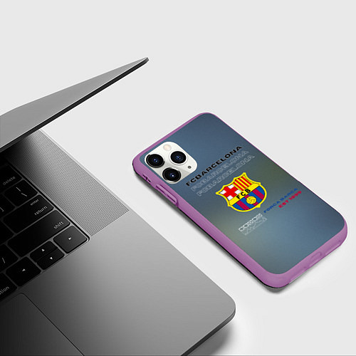 Чехол iPhone 11 Pro матовый Футбольный клуб барселона, логотип / 3D-Фиолетовый – фото 3