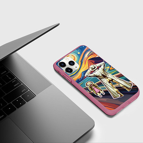 Чехол iPhone 11 Pro матовый Пародия Эдвард Мунк картина Крик эксгибиционизм / 3D-Малиновый – фото 3