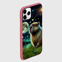 Чехол iPhone 11 Pro матовый Капибара прогулки в полнолуние, цвет: 3D-малиновый — фото 2