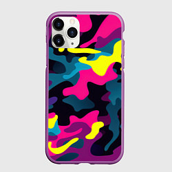 Чехол iPhone 11 Pro матовый Кислотная яркая абстракция в камуфляжном стиле, цвет: 3D-фиолетовый
