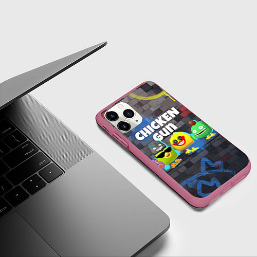 Чехол iPhone 11 Pro матовый Чикен Ган - граффити / 3D-Малиновый – фото 3