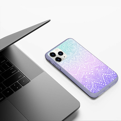 Чехол iPhone 11 Pro матовый Волшебная мандала розовый / 3D-Светло-сиреневый – фото 3