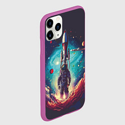 Чехол iPhone 11 Pro матовый Космонавт и ракета в космосе, цвет: 3D-фиолетовый — фото 2