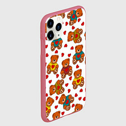 Чехол iPhone 11 Pro матовый Мишки игрушки в свитерах и сердечки, цвет: 3D-малиновый — фото 2