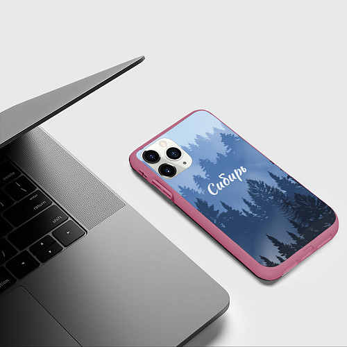 Чехол iPhone 11 Pro матовый Сибирь леса / 3D-Малиновый – фото 3
