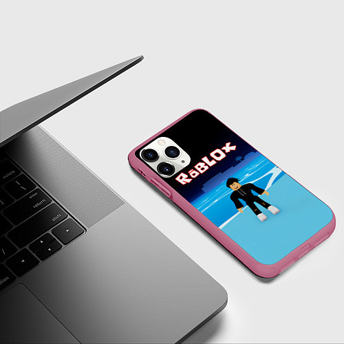Чехол iPhone 11 Pro матовый Мальчик Роблокс / 3D-Малиновый – фото 3