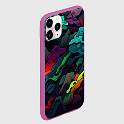 Чехол iPhone 11 Pro матовый Кислотная яркая абстракция в камуфляжном стиле, цвет: 3D-фиолетовый — фото 2
