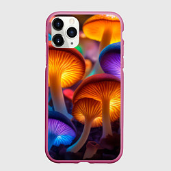 Чехол iPhone 11 Pro матовый Неоновые светящиеся грибы, цвет: 3D-малиновый