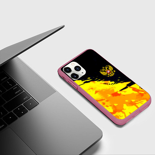 Чехол iPhone 11 Pro матовый Имперский герб россии краски / 3D-Малиновый – фото 3