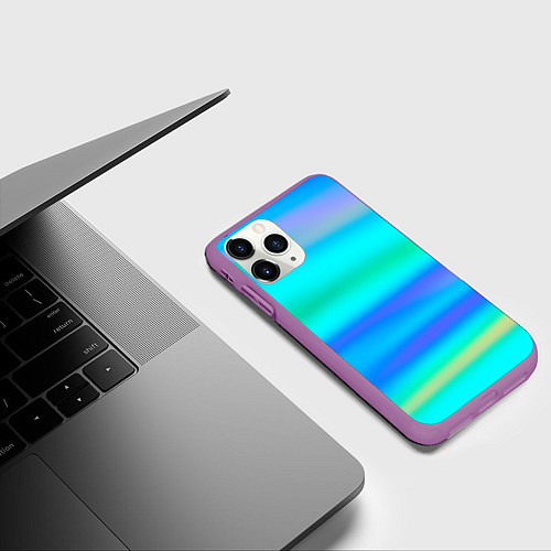 Чехол iPhone 11 Pro матовый Неоновые мягкие полосы через матовое стекло / 3D-Фиолетовый – фото 3
