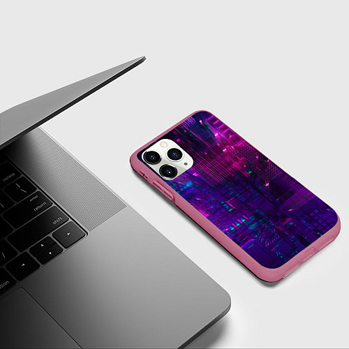 Чехол iPhone 11 Pro матовый Неоновые огни квадратов / 3D-Малиновый – фото 3