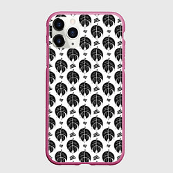 Чехол iPhone 11 Pro матовый Монстера и линии, цвет: 3D-малиновый
