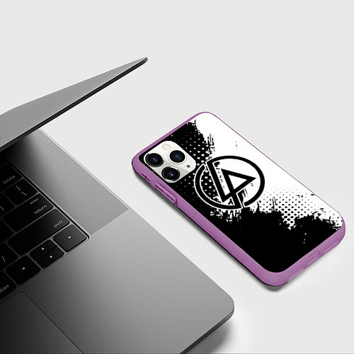 Чехол iPhone 11 Pro матовый Linkin park - черно-белая абстракция / 3D-Фиолетовый – фото 3