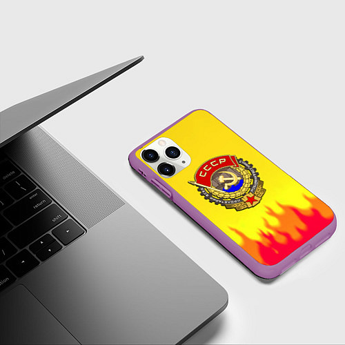 Чехол iPhone 11 Pro матовый СССР огонь герб / 3D-Фиолетовый – фото 3