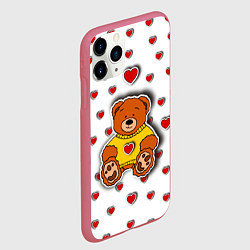 Чехол iPhone 11 Pro матовый Стикер наклейка мишка и сердце объемный рисунок, цвет: 3D-малиновый — фото 2