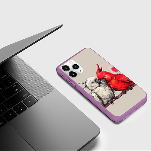 Чехол iPhone 11 Pro матовый Влюбленные попугаи 14 февраля / 3D-Фиолетовый – фото 3