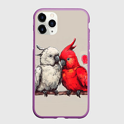 Чехол iPhone 11 Pro матовый Влюбленные попугаи 14 февраля, цвет: 3D-фиолетовый
